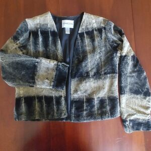 Chico's Black and Gold Velvet Open-Front Jacket Bolero Heiroglyphics (381)